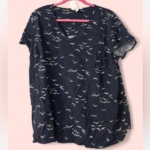 Navy Blue T-Shirt with Bird Print